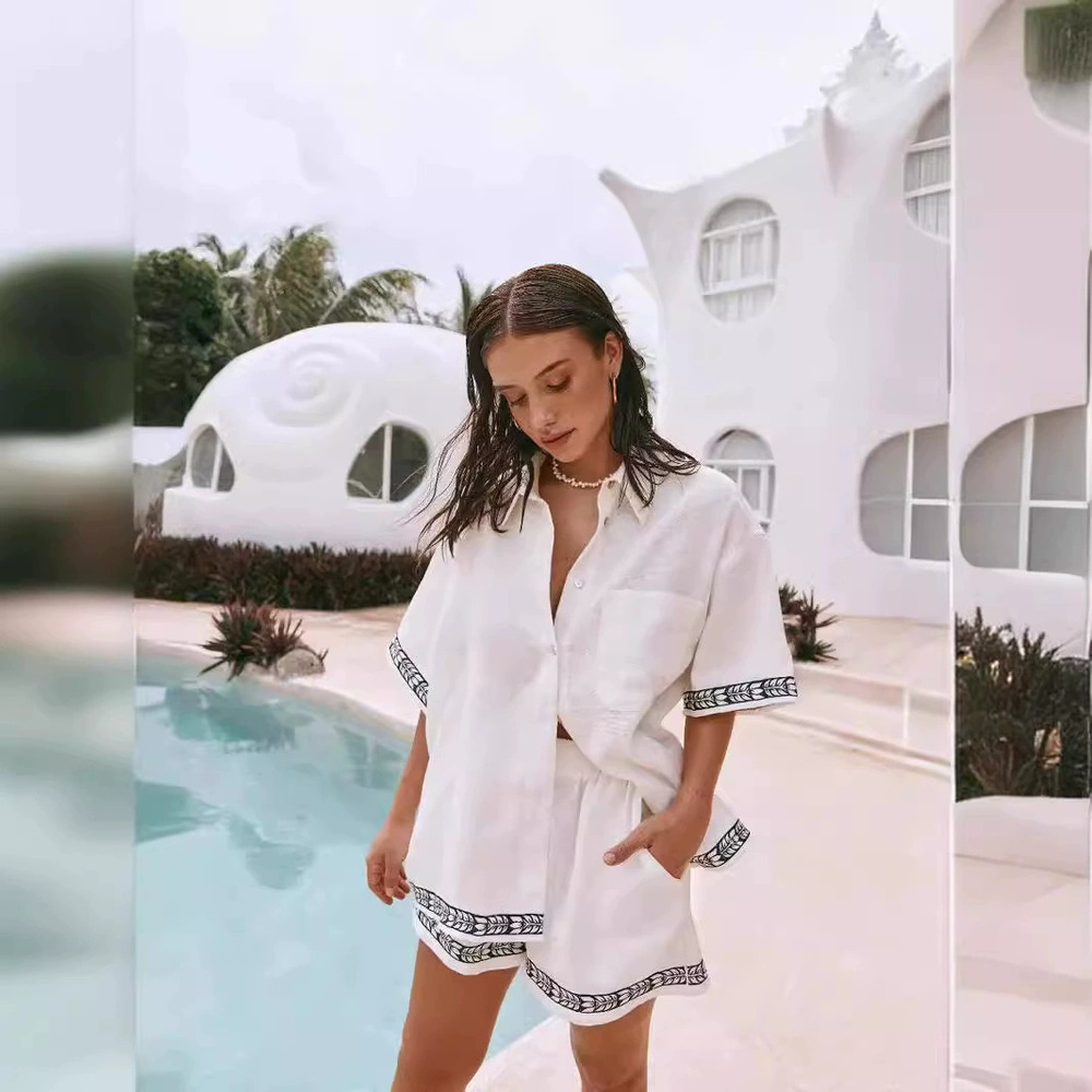 ZARA Casual Summer Outfit Digital Print Loose Shirt Top Wide Leg Shorts Set